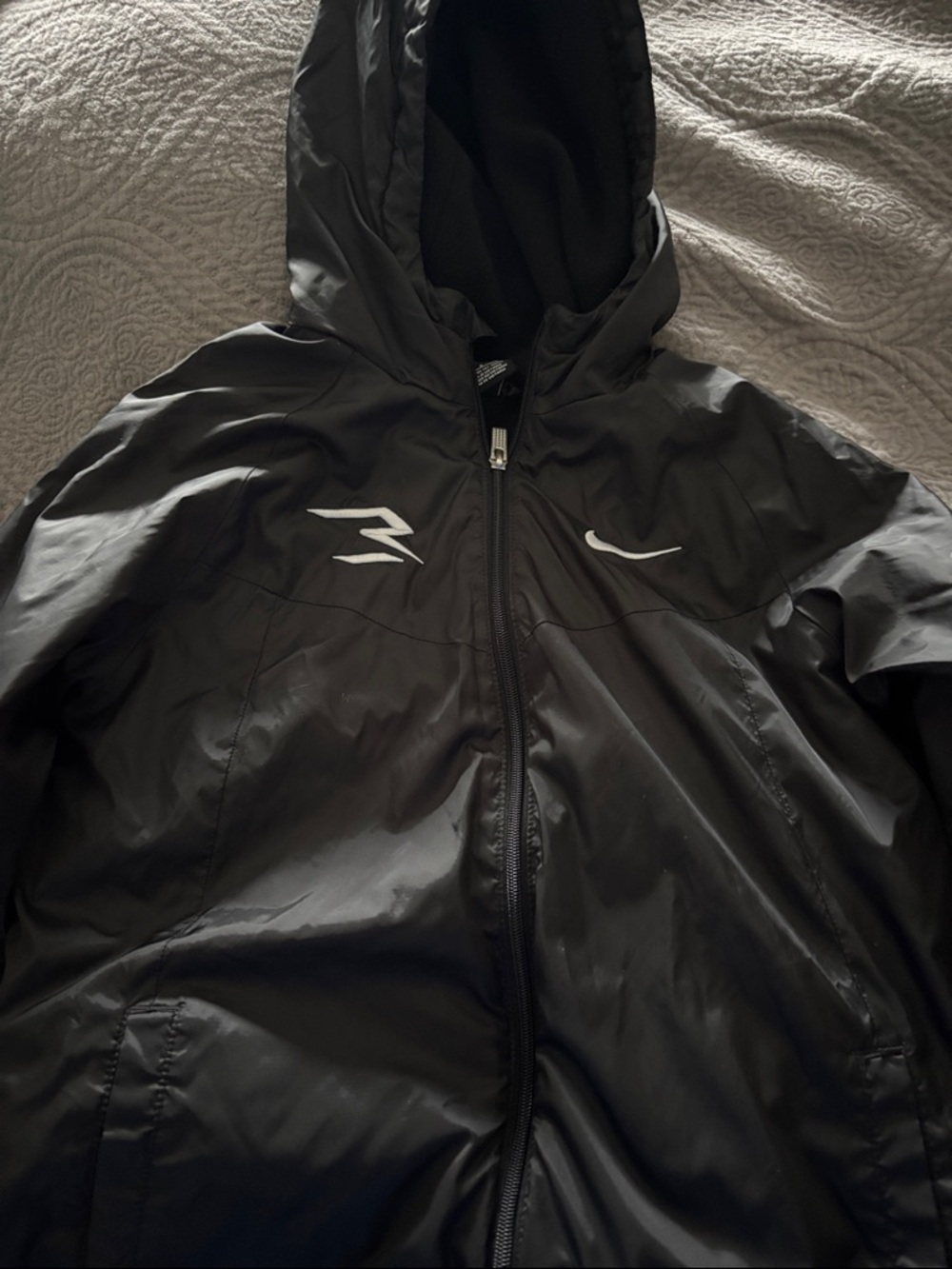 Nike Black Hooded Lightweight Jacket with White Logos